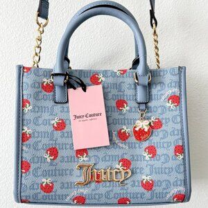 Juicy Couture Strawberry Print Bag Satchel Monogram Logo Blue NWT